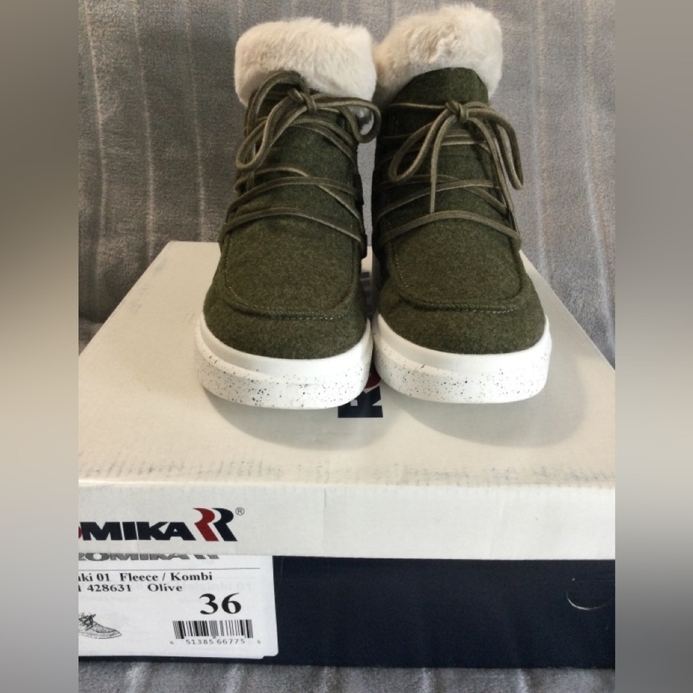 Romika Helsinki 01 Olive Faux Fur Boot Sneaker EU 36 US 5 to 5.5 - Picture 3 of 12